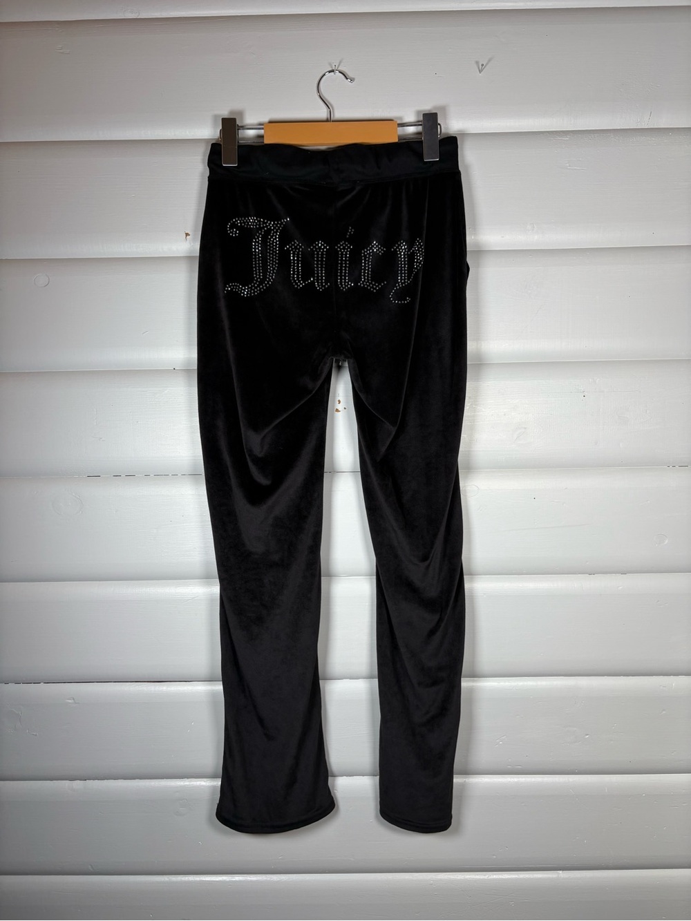 Juicy Couture Black Velour Rhinestone Logo Bootcut Track Pants Y2K Small